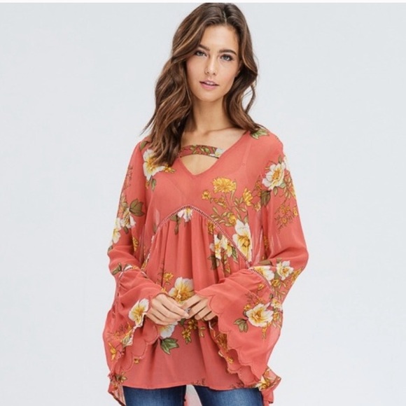 Floral Empire Waist Boho Top - Picture 3 of 8